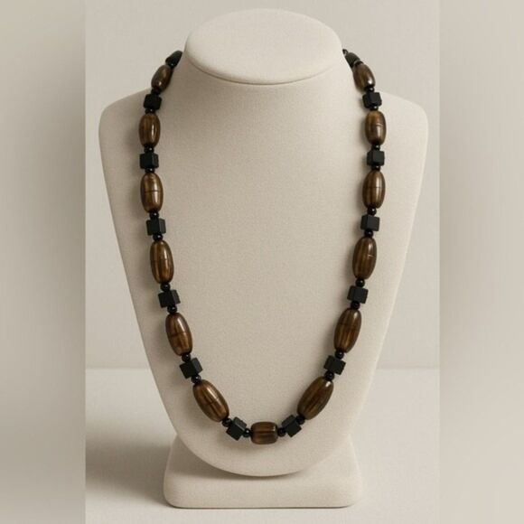 Y2K Vintage Womens Black & Brown Beaded Ombré Long Matinee Rope Necklace‎ 90's - Picture 1 of 5